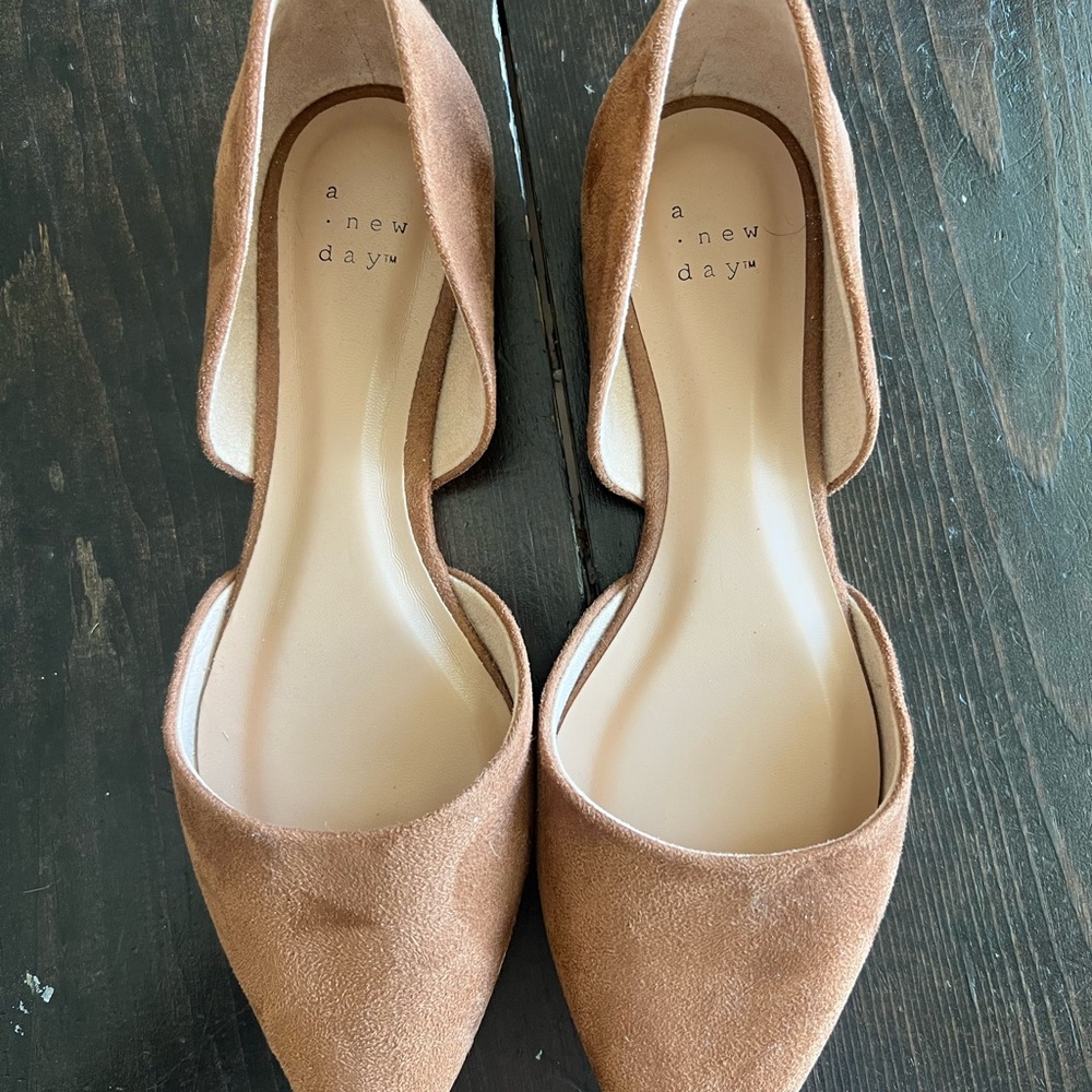 A New Day Tan Flats with Pointed Toe and d'Orsay Design